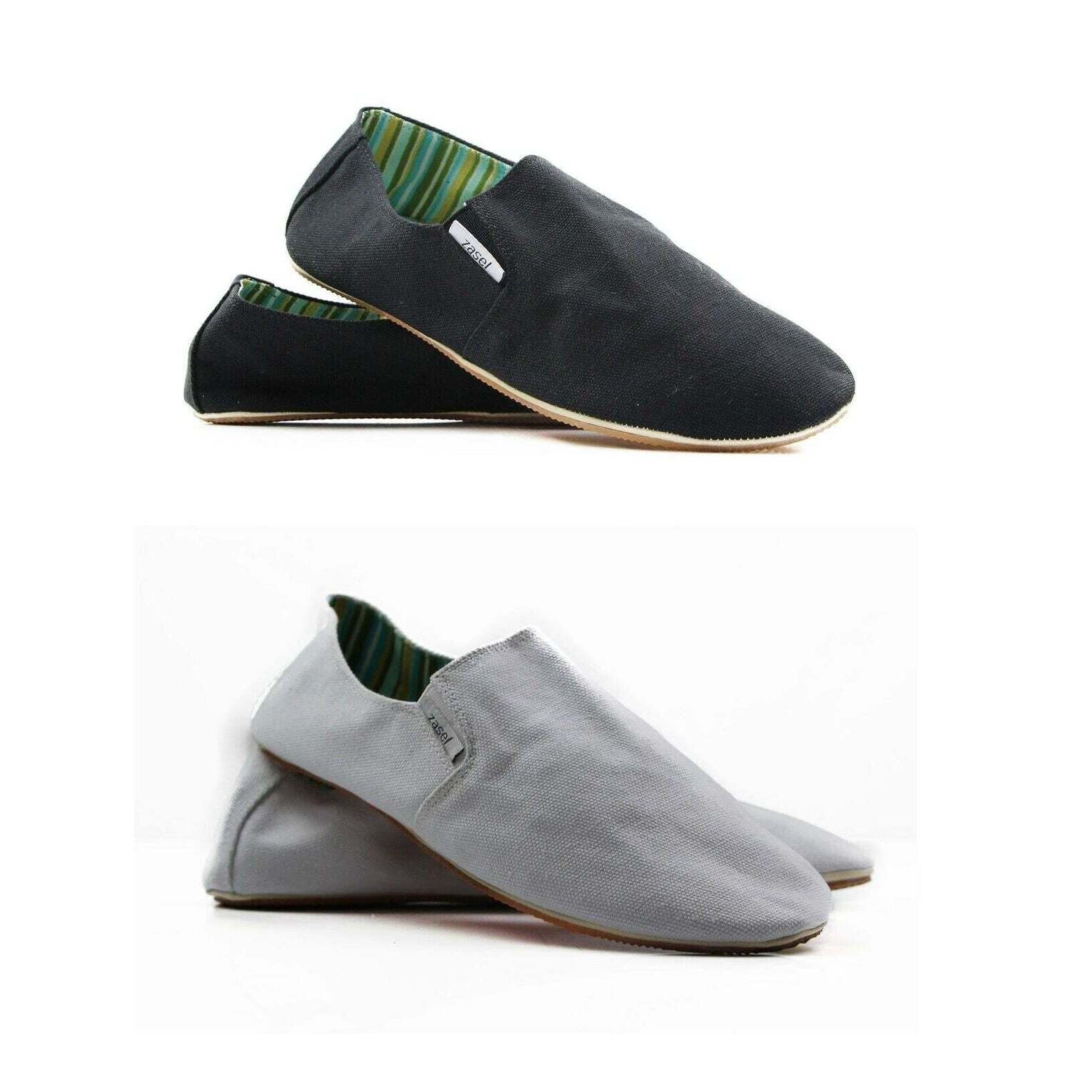 2 Pairs X Mens Zasel Black &amp; White Cotton Canvas Slip On Flat Casual Flats Shoes