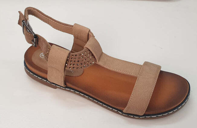 Womens Grosby Claudia Sandals Tan Beige Sandals Open Toe Summer Sandal Shoes