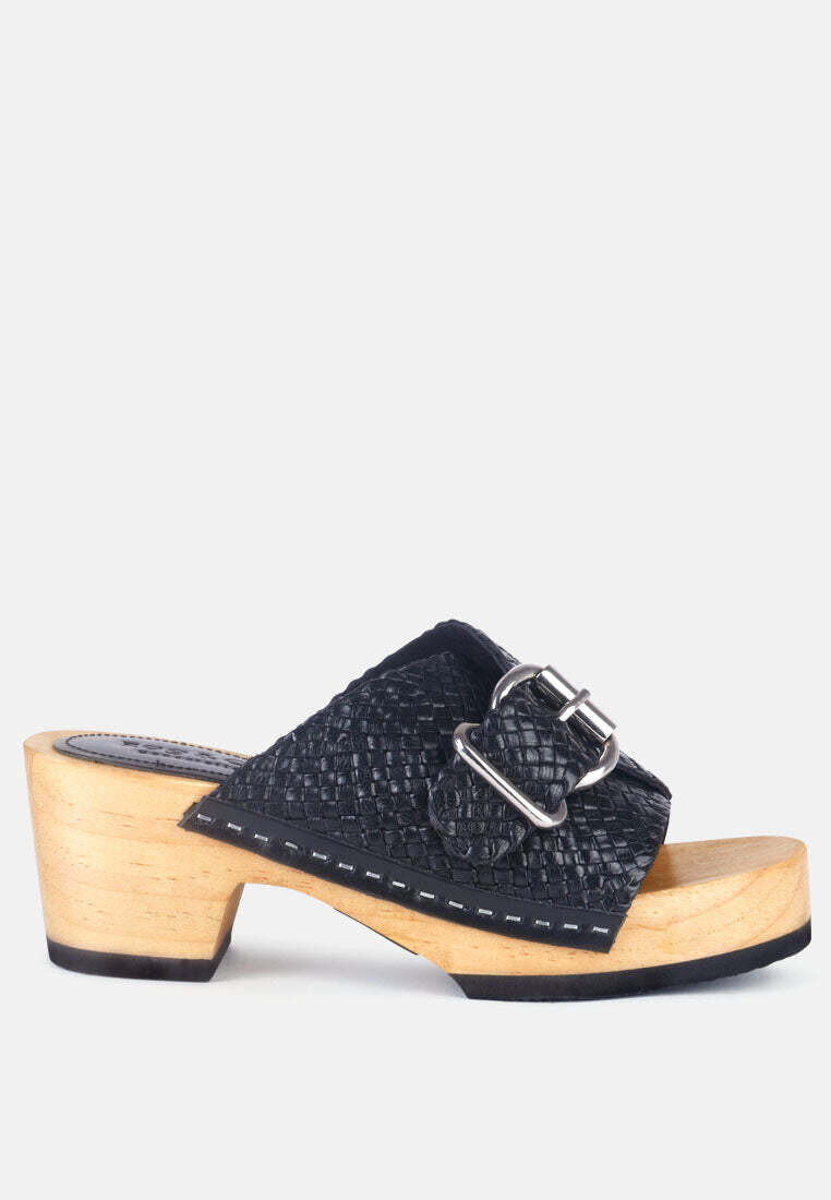yoruba braided leather buckled slide clogs