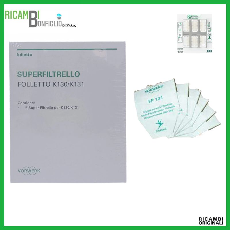 SACCHETTI + DOVINA 6 PZ SUPER FILTRELLO FOLLETTO VK130 - VK131 ORIGINALI