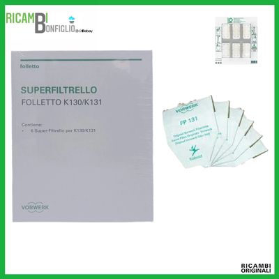 SACCHETTI + DOVINA 6 PZ SUPER FILTRELLO FOLLETTO VK130 - VK131 ORIGINALI