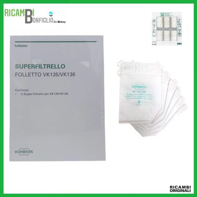 SACCHETTI + DOVINA 6PZ SUPER FILTRELLO FOLLETTO VK135 - VK136 ORIGINALI