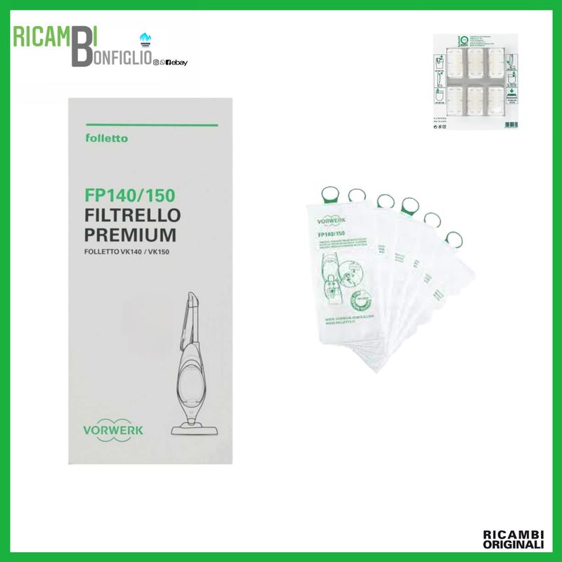 SACCHETTI + DOVINA 6PZ SUPER FILTRELLO FOLLETTO VK140 - VK150 ORIGINALI