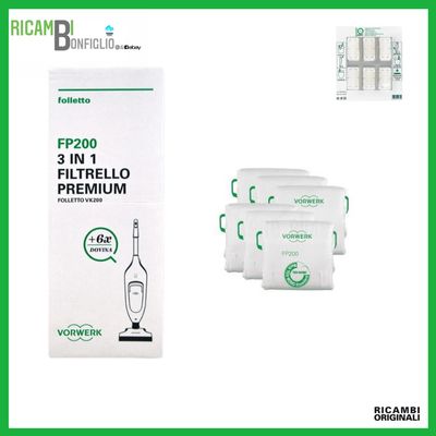 SACCHETTI + DOVINA 6PZ SUPER FILTRELLO FOLLETTO VK200 VK220S RB7 ORIG...