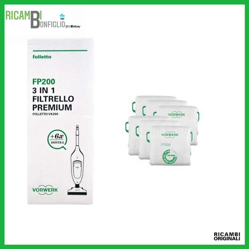 SACCHETTI 6PZ SUPER FILTRELLO FOLLETTO VK200 VK220S RB7 ORIGINALI