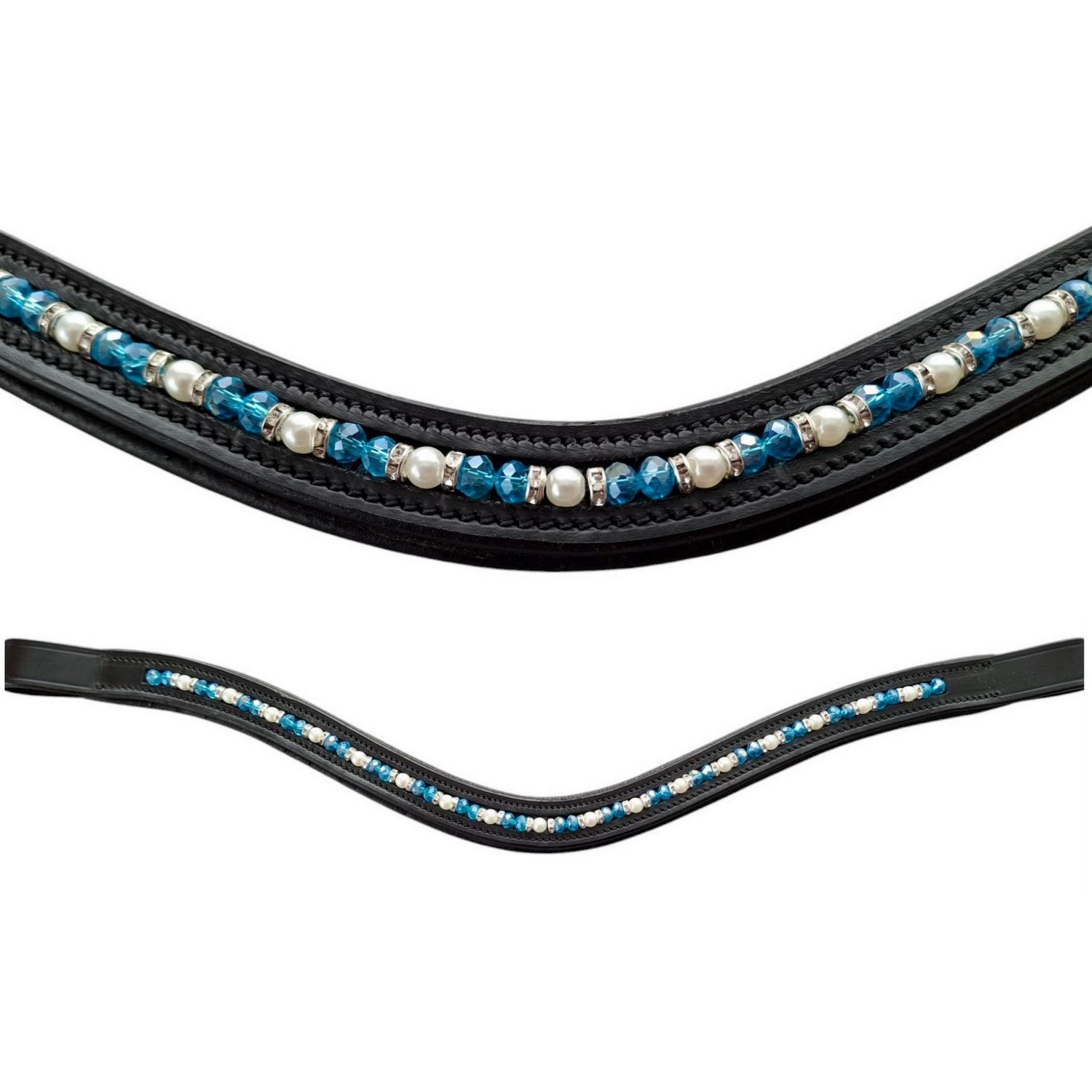 Aquamarine &amp; Pearl beaded browband 17&quot;