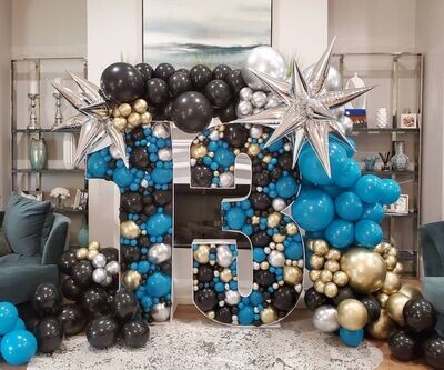 Set balloons mockup Hollywood with numbers 5tf) 10ft of garland y 2 stars