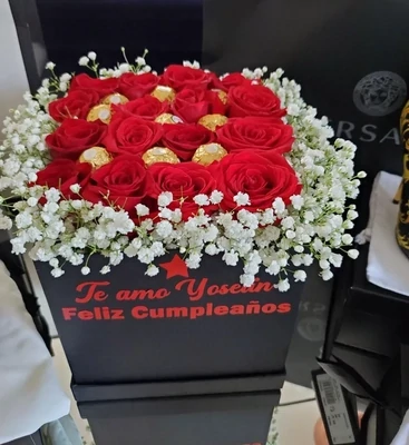 Birthday gift box of roses and chocolates