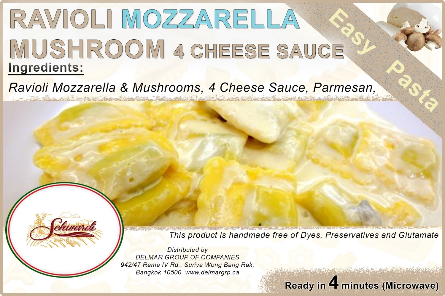 Ravioli Mozzarella & Mushroom - 4 Cheese Sauce
