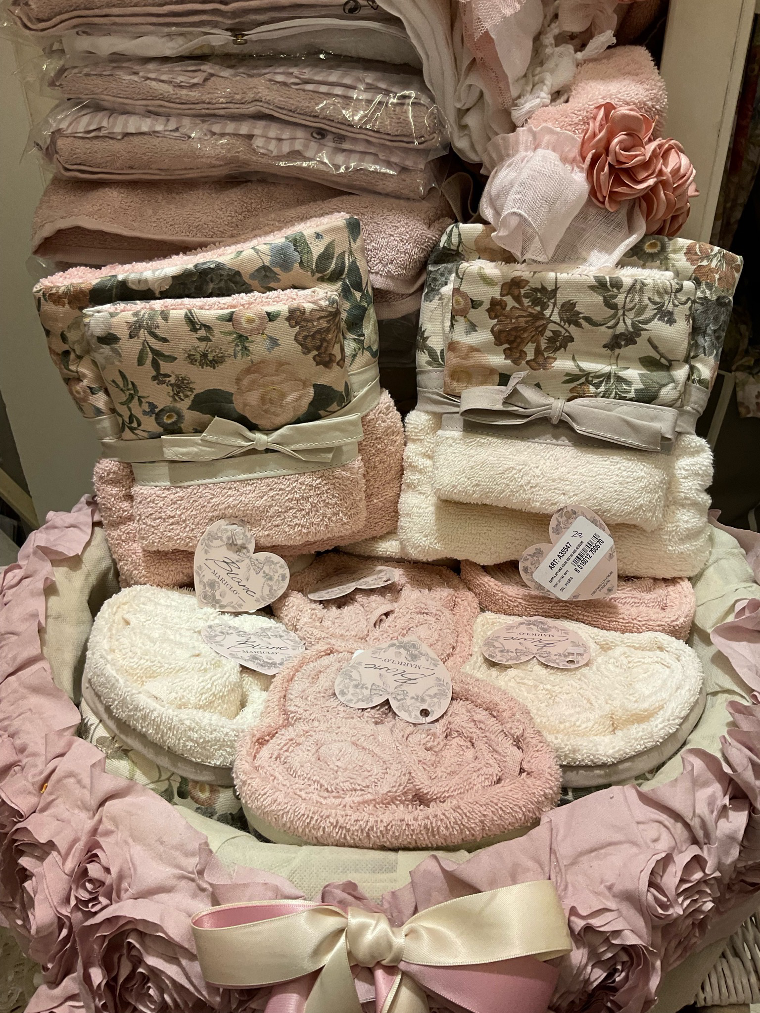 Coppia asciugamani spugna Secret Garden panna