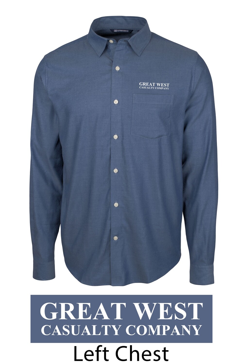 Mens Cutter &amp; Buck Indigo Twill Long Sleeve Shirt