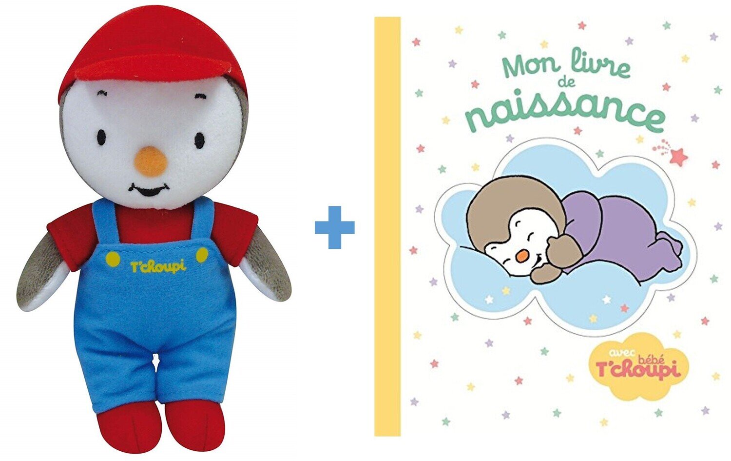 T'CHOUPI - Lot : peluche 17  cm T'CHOUPI + Mon livre de naissance