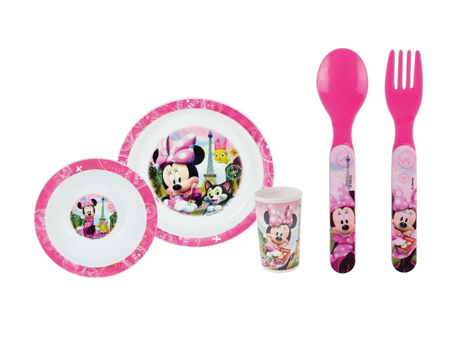 DISNEY MINNIE - Ensemble repas 3 pièces (assiette, bol, verre) et 2 couverts