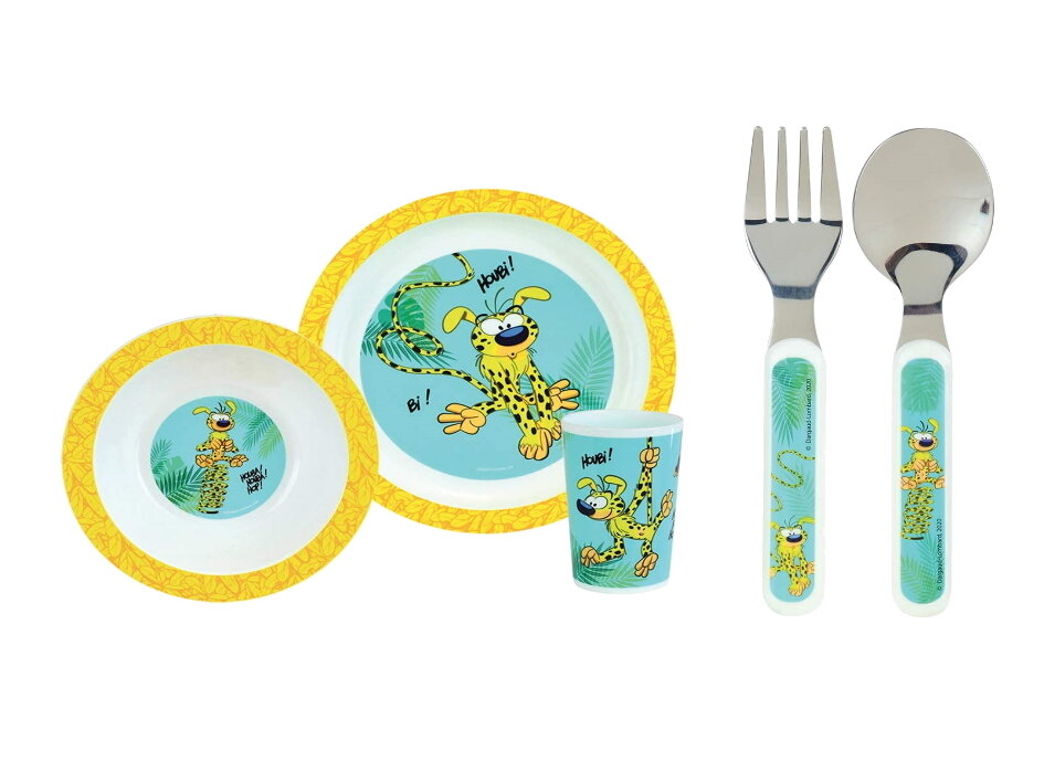 MARSUPILAMI - Ensemble repas 3 pièces (assiette, bol, verre) et 2 couverts