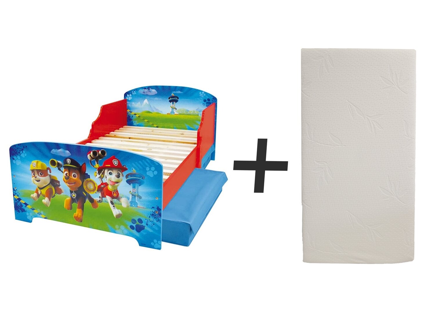 PAT'PATROUILLE - Lit avec 2 tiroirs 140 x 70  cm - Sommier et matelas droit inclus - FUN HOUSE