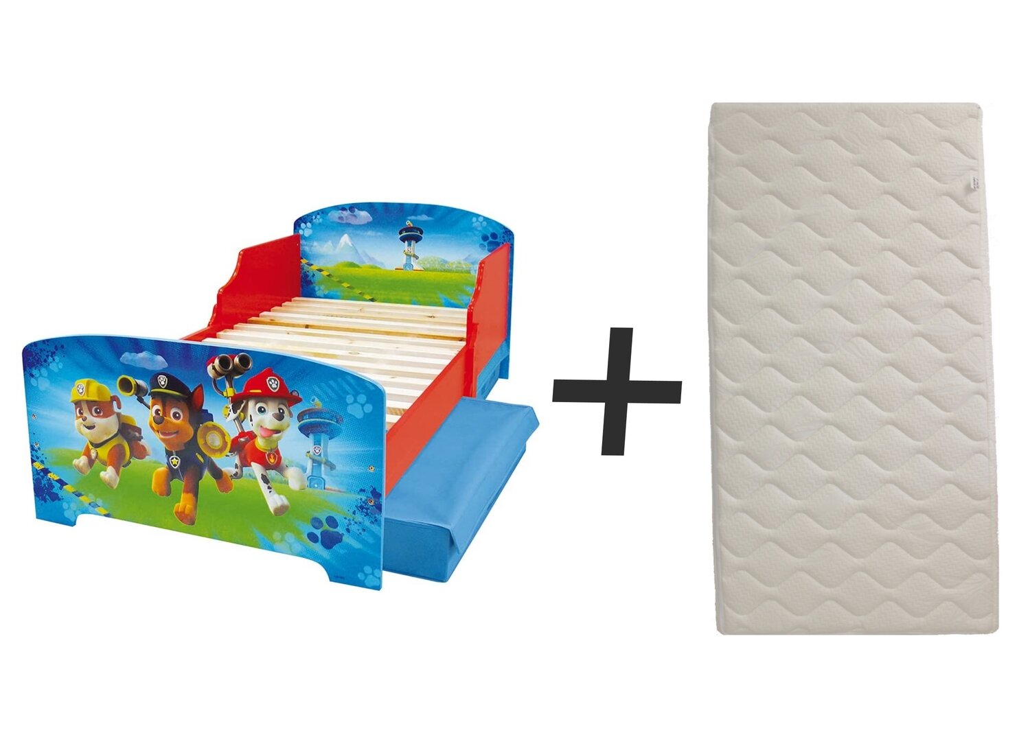 PAT'PATROUILLE - Lit avec 2 tiroirs 140 x 70  cm - Sommier et matelas climatisé (face été / hiver) inclus - FUN HOUSE