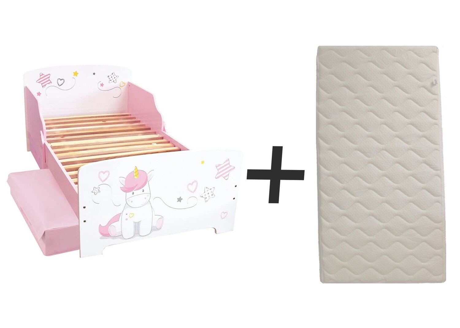 LICORNE - Lit avec 2 tiroirs 140 x 70  cm - Sommier et matelas climatisé (face été / hiver) inclus - FUN HOUSE