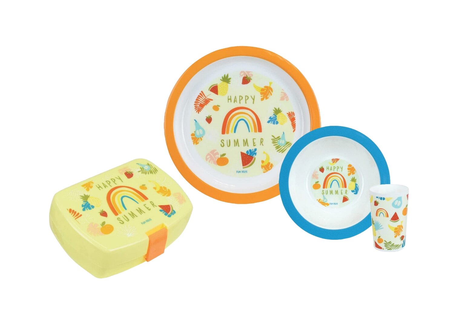 FRUITY'S - Ensemble repas 3 pièces (assiette, bol, verre) et boite goûter