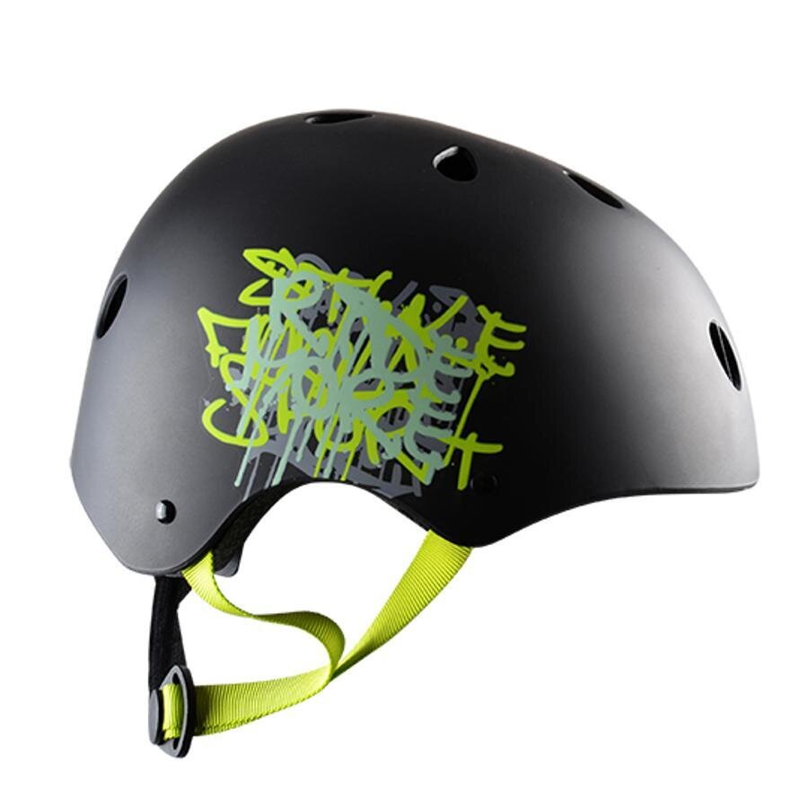 Graffiti noir et vert - Casque enfant  (urbain / BMX / skate) Reg. occipital 53 / 55
