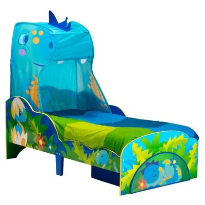 DINOSAURES - Lit pour enfants avec ciel de lit et tiroir de rangement