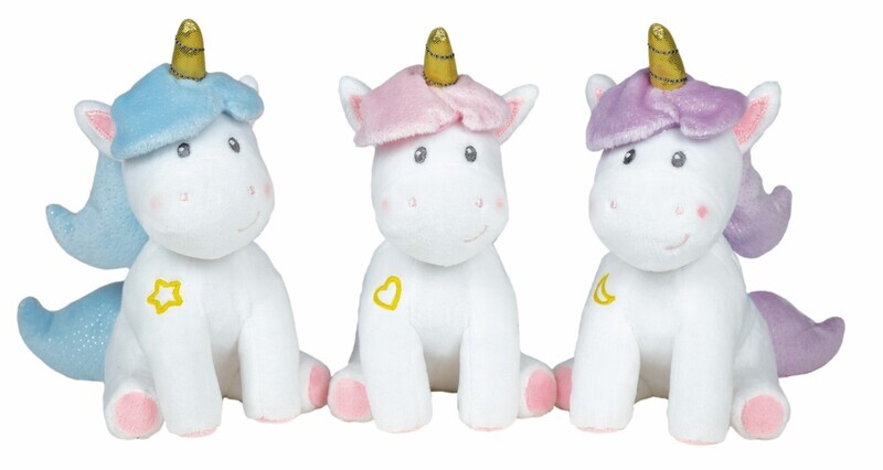 LICORNE - Lot de 3 peluches 17  cm Bleue, Violette et Rose
