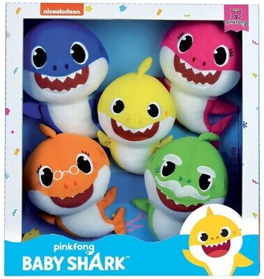 BABY SHARK - Coffret famille 5 peluches +/- 15 cm Baby Shark, Papa, Maman, Papy et Mamy