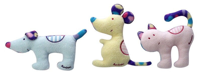LUMINOU - CHIEN - CHAT - SOURIS - Peluche 15 cm