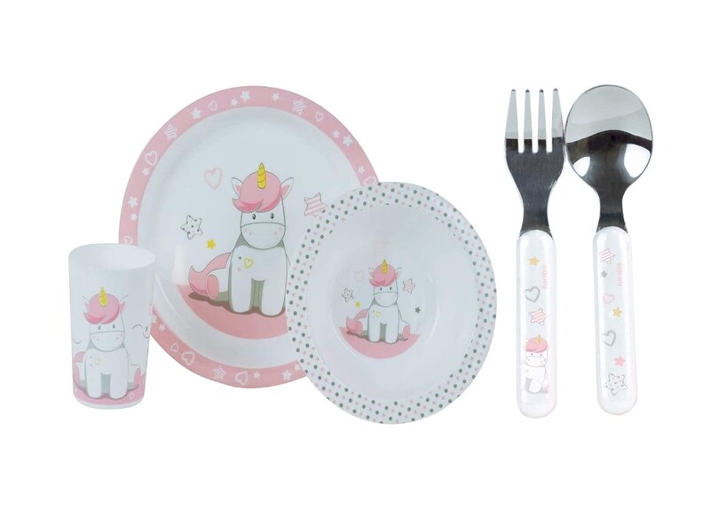LICORNE - Ensemble repas 3 pièces (assiette, bol, verre) et 2 couverts