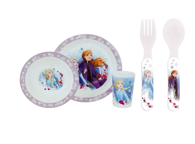 DISNEY REINE DES NEIGES - Ensemble repas 3 pièces (assiette, bol, verre) et 2 couverts