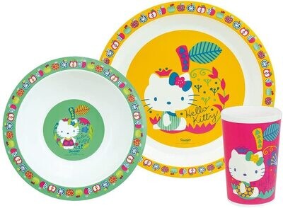 HELLO KITTY - Ensemble repas (assiette, bol, verre)