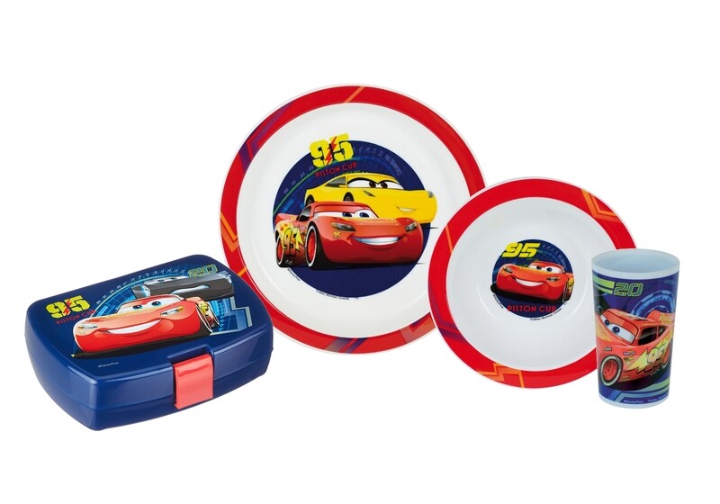 DISNEY CARS - Ensemble repas 3 pièces (assiette, bol, verre) et boite goûter