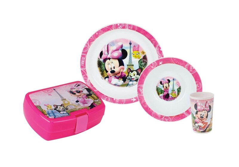 DISNEY MINNIE - Ensemble repas 3 pièces (assiette, bol, verre) et boite goûter
