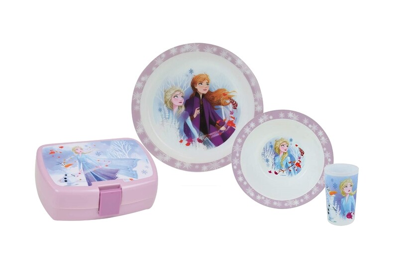 DISNEY REINE DES NEIGES - Ensemble repas 3 pièces (assiette, bol, verre) et boite goûter