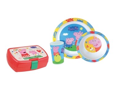PEPPA PIG - Ensemble repas 3 pièces (assiette, bol, verre) et boite goûter