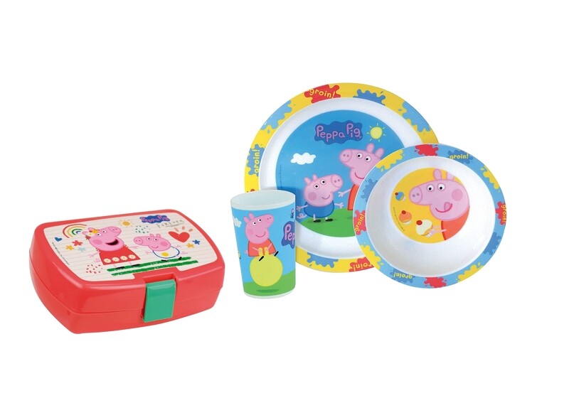 PEPPA PIG - Ensemble repas 3 pièces (assiette, bol, verre) et boite goûter