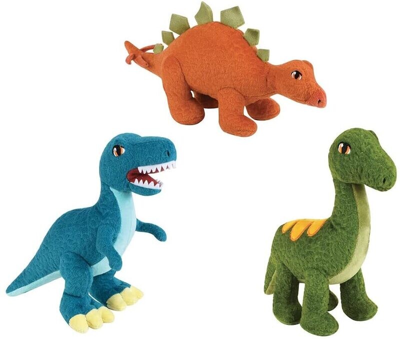 JEMINOSAURES - Lot de 3 peluches Diplodocus, Vélociraptor, Stégosaure 18 cm