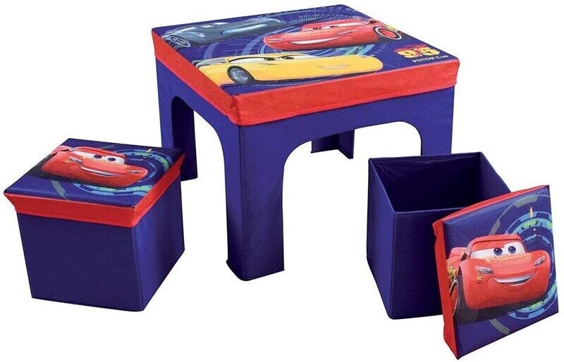 DISNEY CARS - Ensemble table + 2 tabourets de rangement pliables