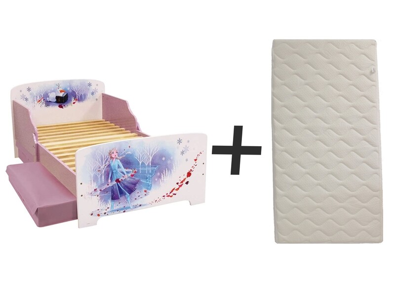 DISNEY REINE DES NEIGES - Lit avec 2 tiroirs 140 x 70  cm - Sommier et matelas climatisé (face été / hiver) inclus - FUN HOUSE