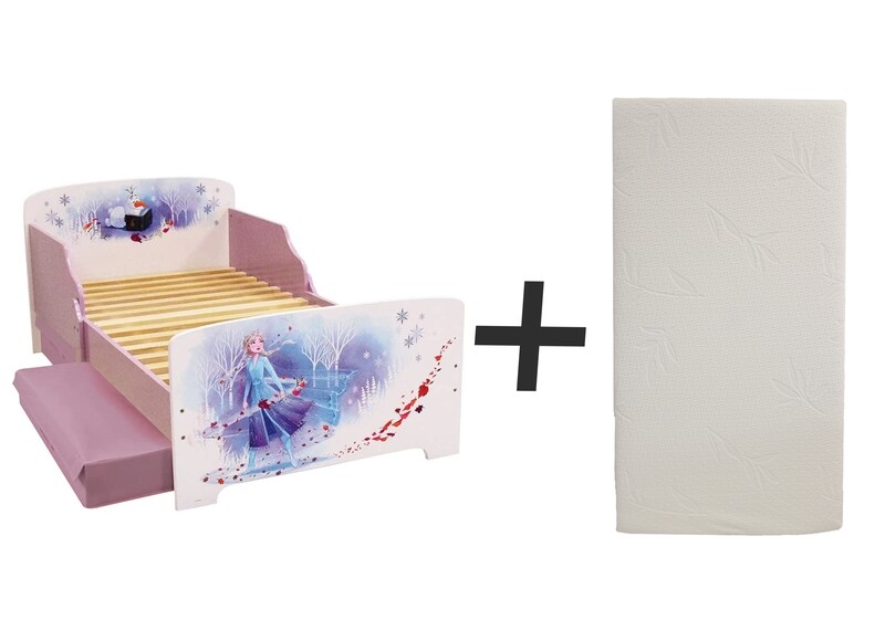 DISNEY REINE DES NEIGES - Lit avec 2 tiroirs 140 x 70  cm - Sommier et matelas droit inclus - FUN HOUSE