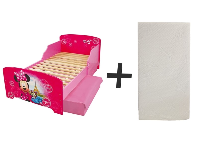DISNEY MINNIE - Lit avec 2 tiroirs 140 x 70  cm - Sommier et matelas droit inclus - FUN HOUSE