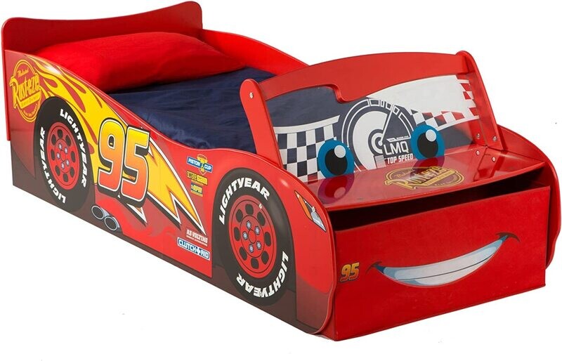 DISNEY CARS - Lit enfant Flash McQueen avec rangement et pare-brise lumineux pour matelas 140x70 cm