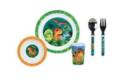 JURASSIC WORLD - Ensemble repas 3 pièces (assiette, bol, verre) et 2 couverts