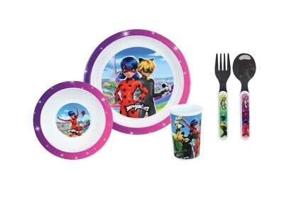 MIRACULOUS - Ensemble repas 3 pièces (assiette, bol, verre) et 2 couverts
