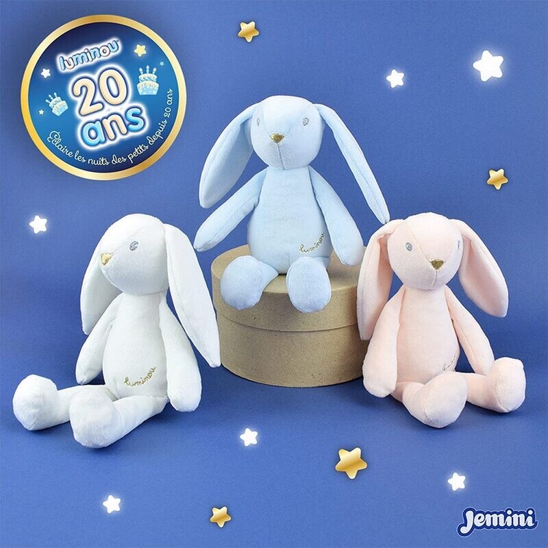LUMINOU - Assortiment de 3 peluches lumineuses lapin 20cm