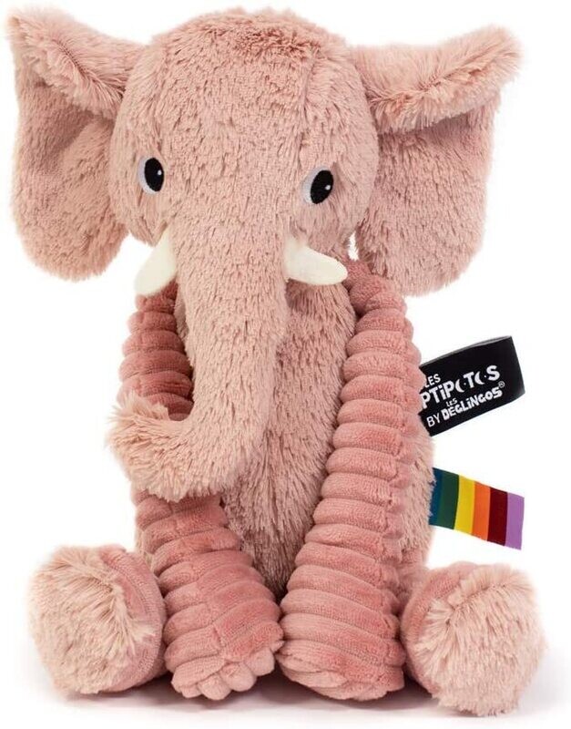 LES PTIPOTOS - Peluche éléphant rose en velours 35 cm