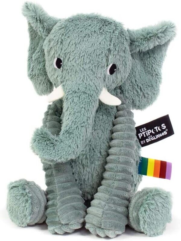LES PTIPOTOS - Peluche éléphant menthe en velours 35 cm