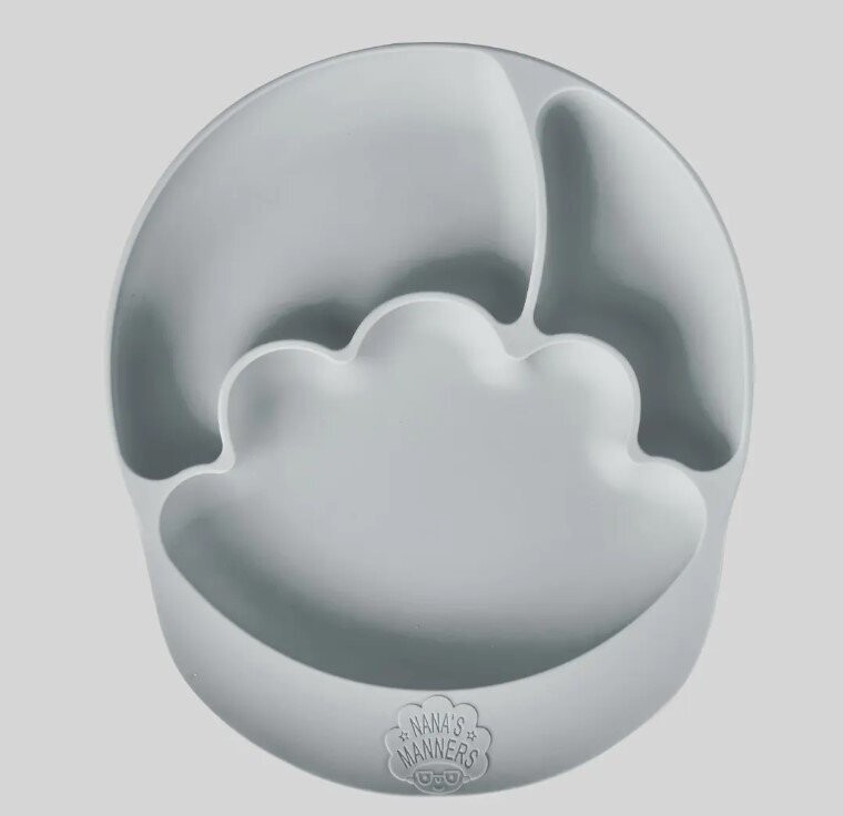 2ème Stage - Assiette grise en silicone avec séparations et ventouse - (Dès 12 mois)