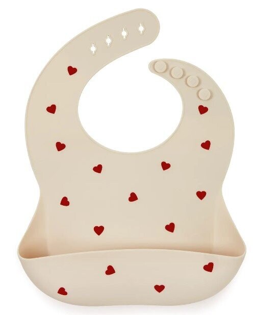Bavoir récupérateur en silicone - Cœur crème
