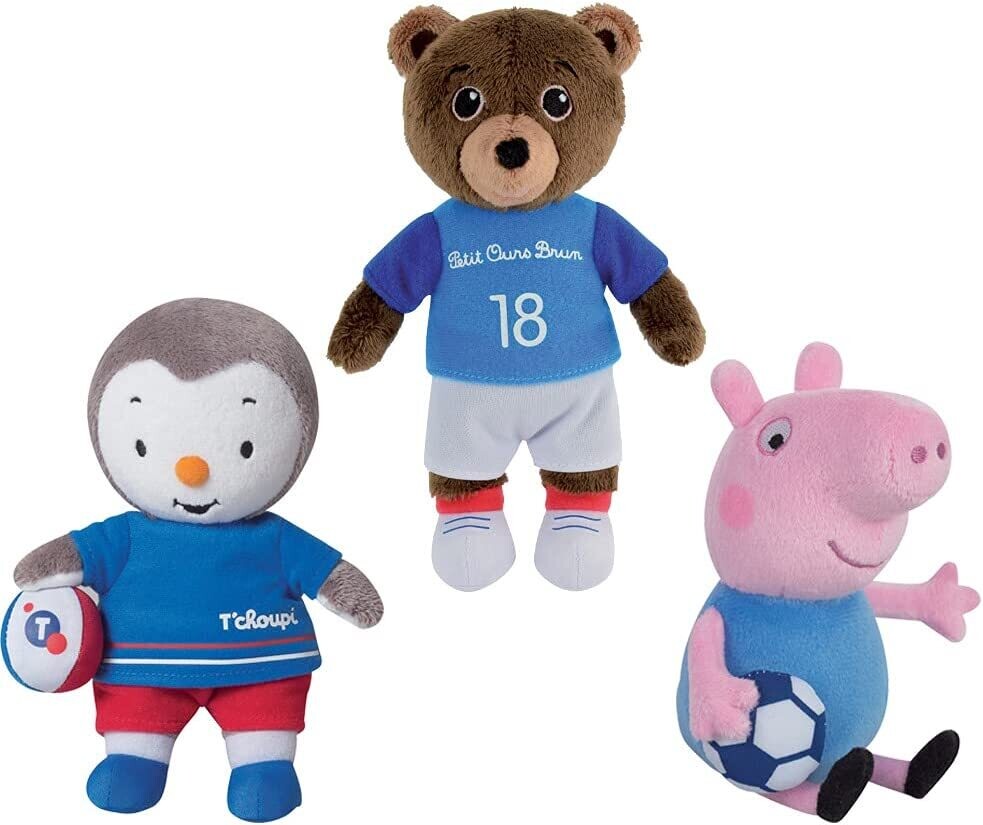 PEPPA PIG - T'CHOUPI - PETIT OURS BRUN - Peluche Foot 18 cm - Assortiment de 3 peluches
