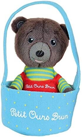 PETIT OURS BRUN - Peluche dans panier 12 cm - Assortiment, Couleur: Panier bleu